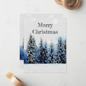 雪のついた常緑樹のフラットなメモ用クリスマスカード ノートカード (正面/裏面インサイチュ)