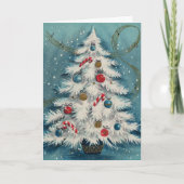 雪のなかの白いクリスマスツリー クリスマスのシーン シーズンカード (正面)