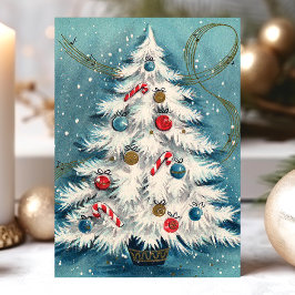 雪のなかの白いクリスマスツリー クリスマスのシーン シーズンカード
