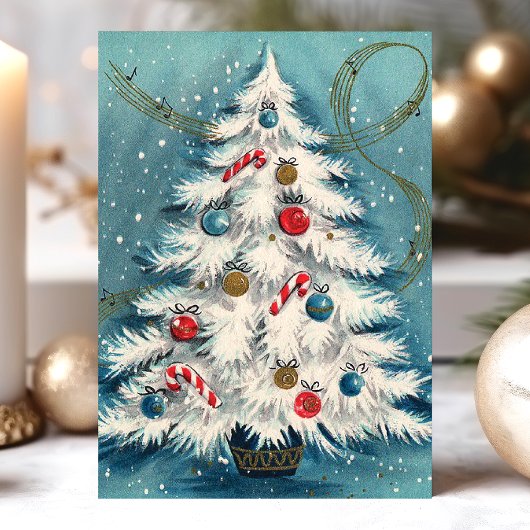 雪のなかの白いクリスマスツリー クリスマスのシーン シーズンカード