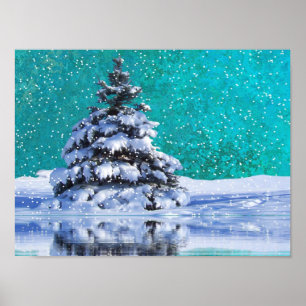 雪のぼやけた木 ポスター