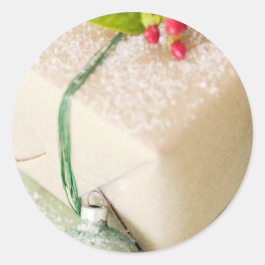 雪のようなギフトのグリーティングカードとステッカー ラウンドシール (正面)
