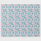 雪のようなピンクと青のクリスマスジンジャーブレッドタウン ラッピングペーパー (フラット)