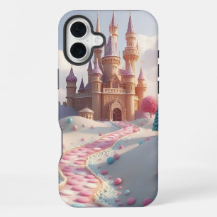 雪のようなピンクのキャンディランド妖精の城 iPhone 16 PLUSケース