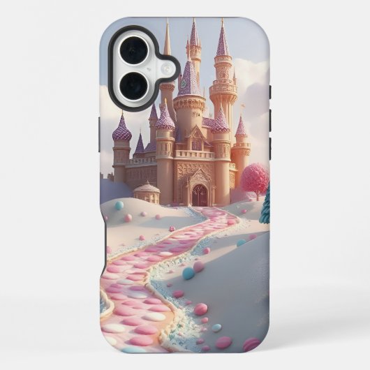 雪のようなピンクのキャンディランド妖精の城 iPhoneケース (裏面)