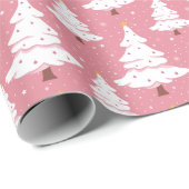 雪のようなピンクのクリスマスツリー ラッピングペーパー (ロールコーナー)