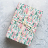 雪のようなピンクのクリスマス教会 ラッピングペーパー