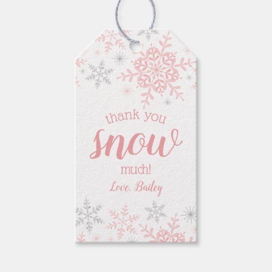 雪のように感謝します ワンダーランド ピンク シルバー ギフトタグ (正面)