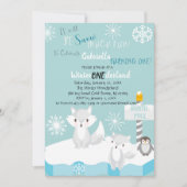 雪のように楽しい1歳の誕生日招待状 招待状 (正面)