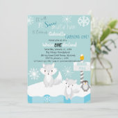 雪のように楽しい1歳の誕生日招待状 招待状 (スタンド正面)