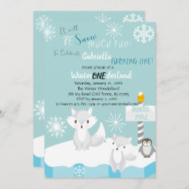 雪のように楽しい1歳の誕生日招待状 招待状