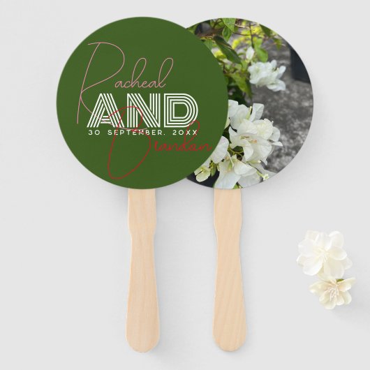 雪のように白い白いブーゲンビリーまたはペーパーフラワー ハンドファン (正面&裏面)