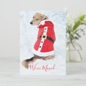 雪のように赤いサンタスーツを着た、かわいいクリスマスドッグを動かす シーズンカード (スタンド正面)