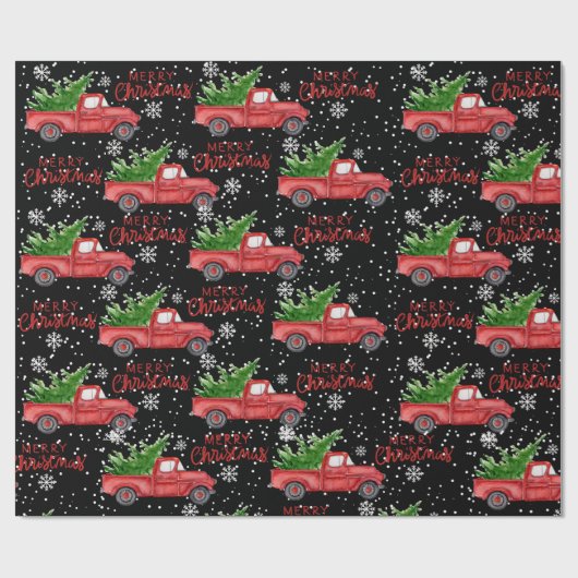雪のように赤いトラックのメリークリスマス ラッピングペーパー (フラット)
