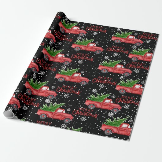 雪のように赤いトラックのメリークリスマス ラッピングペーパー (アンロールド)