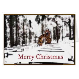 雪のように輝くクリスマスカードの森のチャペル