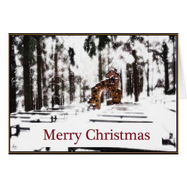 雪のように輝くクリスマスカードの森のチャペル (正面横)