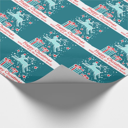 雪のアクアホリデーラップのクリスマストナカイ ラッピングペーパー (角)
