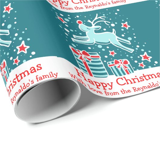 雪のアクアホリデーラップのクリスマストナカイ ラッピングペーパー (ロールコーナー)