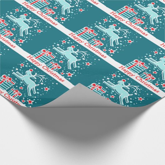 雪のアクアホリデーラップのクリスマストナカイ ラッピングペーパー (角)