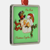 雪のアヒルのカップルの初めてのクリスマスのオーナメント メタルオーナメント (右)