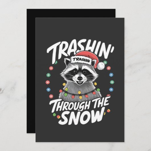 雪のアライグマのクリスマスおもしろいを通過する サンキューカード (正面/裏面)