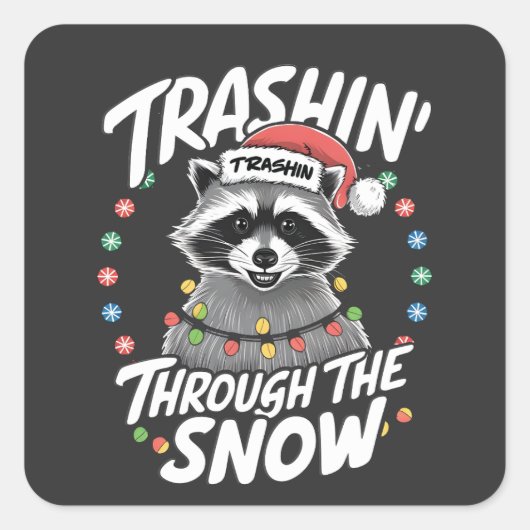 雪のアライグマのクリスマスおもしろいを通過する スクエアシール (正面)