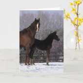 雪のアラビアのロバ及び子馬 カード (黄色い花)