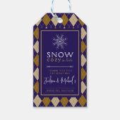 雪のアーガイル居心地の良い冬の結婚式のシャワー ギフトタグ (正面)
