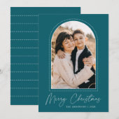 雪のアーチティール(緑がかった色)メリークリスマスフォト シーズンカード (正面/裏面)