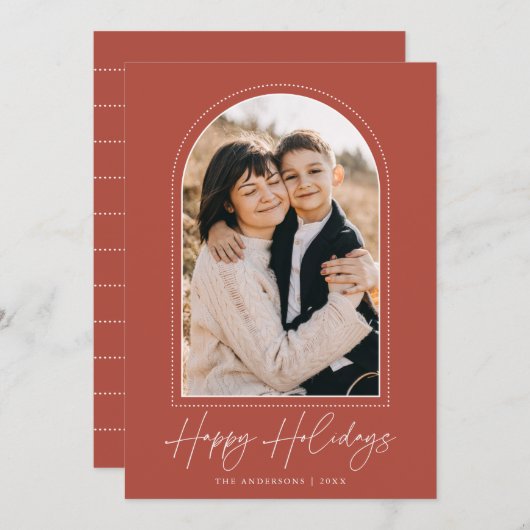 雪のアーチラストハッピーホリデーズフォト シーズンカード (正面/裏面)