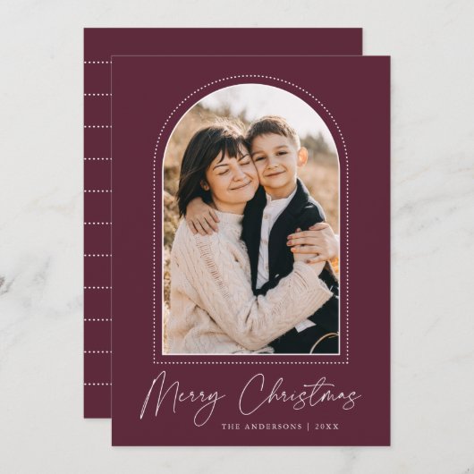 雪のアーチワインメリークリスマスフォト シーズンカード (正面/裏面)