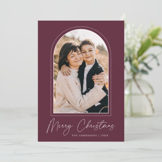 雪のアーチワインメリークリスマスフォト シーズンカード (スタンド正面)