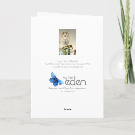 雪のアートクリスマスカー素晴らしドにタウニーフクロウ シーズンカード (裏面)