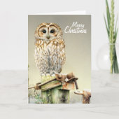 雪のアートクリスマスカー素晴らしドにタウニーフクロウ シーズンカード (正面)