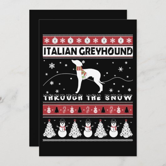 雪のイタリアン中でグレイハウンドかわいいクリスマス サンキューカード (正面/裏面)