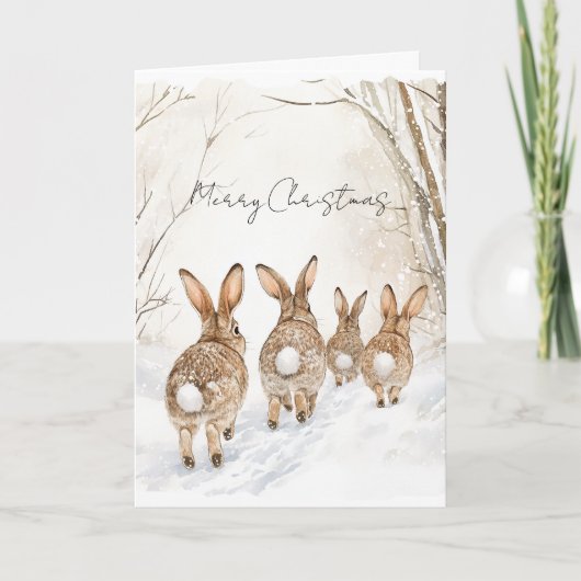 雪のウサギ クリスマス カード (正面)
