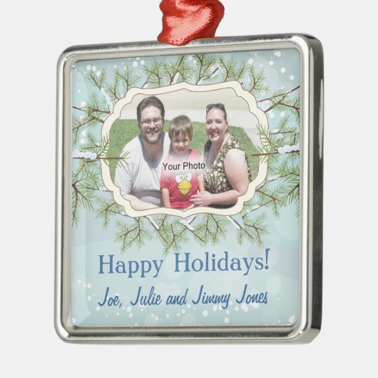 雪のエバーグリーン写真フレームクリスマスオーナメント メタルオーナメント (左)