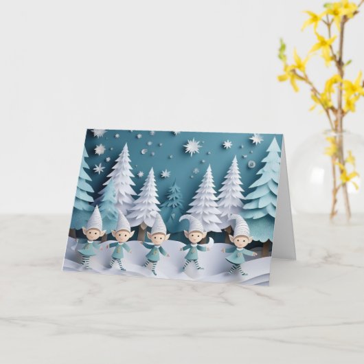 雪のエルフの切り抜き パーソナライズされたクリスマスカード カード (黄色い花)