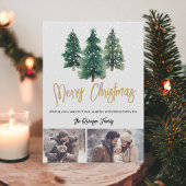 雪のエレガントクリスマスツリー家族2枚の写真 招待状