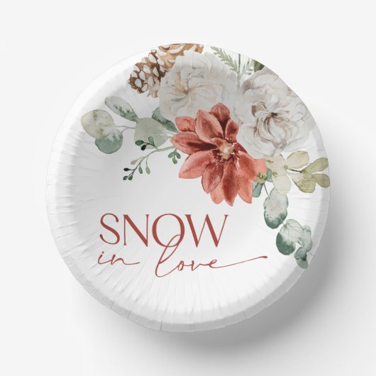 雪のエレガントラブウィンターレッドブライダルシャワー ペーパーボウル (正面)