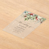 雪のエレガント冬の結婚式 アクリル招待状 (レイダウン)