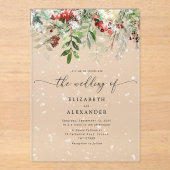 雪のエレガント冬の結婚式 アクリル招待状 (正面)