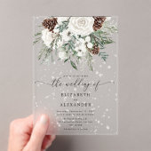 雪のエレガント冬の結婚式 アクリル招待状 (インサイチュ (ポータブル))