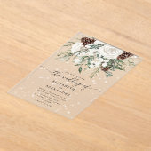 雪のエレガント冬の結婚式 アクリル招待状 (レイダウン)