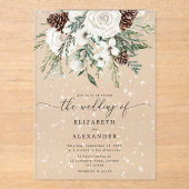 雪のエレガント冬の結婚式 アクリル招待状 (正面)