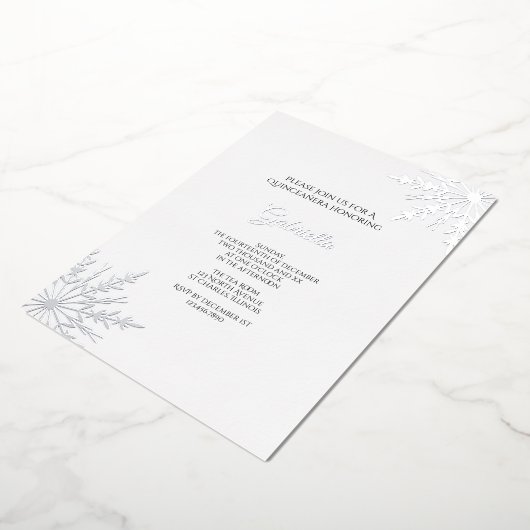 雪のエレガント結晶ウィンターキンセアニラ 箔招待状 (回転した状態)