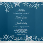 雪のエレガント結晶ダークブルー海軍ウィンターウェディング 三つ折り招待状 (内部中)