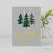 雪のエレガント緑の水色のクリスマスツリー 箔シーズンカード (立ち正面)