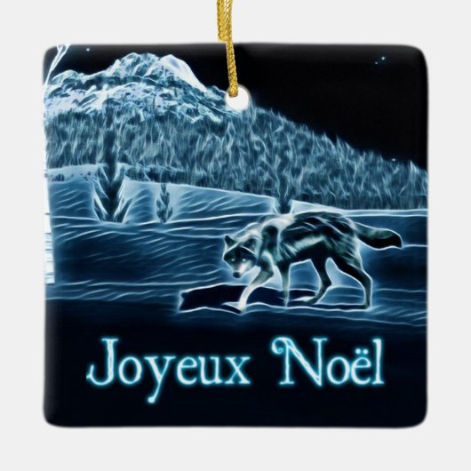 雪のオオカミ – Joyeux Noёl セラミックオーナメント (正面)